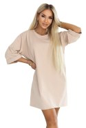 666-1 Bawełniana luźna sukienka oversize z krótkim rękawem - beżowa