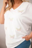 Bluzka damska bawełniana Plus Size z motylkami biała