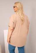 Bluzka damska bawełniana Plus Size z motylkami camelowa