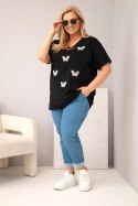 Bluzka damska bawełniana Plus Size z motylkami czarna