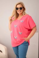 Bluzka damska bawełniana Plus Size z motylkami różowa