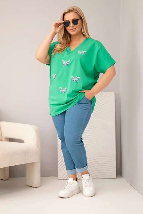 Bluzka damska bawełniana Plus Size z motylkami zielona