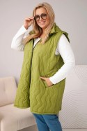 Kamizelka damska Plus Size pikowana z kapturem oliwkowa