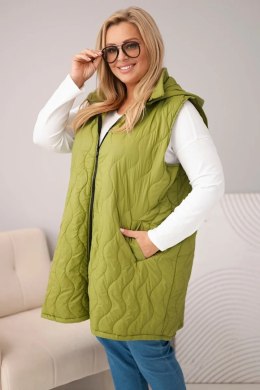 Kamizelka damska Plus Size pikowana z kapturem oliwkowa