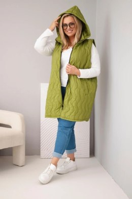 Kamizelka damska Plus Size pikowana z kapturem oliwkowa