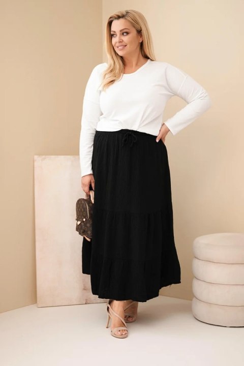 Spódnica damska Plus Size bawełniana muślinowa z falbaną i gumką czarna