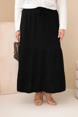 Spódnica damska Plus Size bawełniana muślinowa z falbaną i gumką czarna