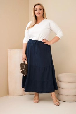 Spódnica damska Plus Size bawełniana muślinowa z falbaną i gumką granatowa