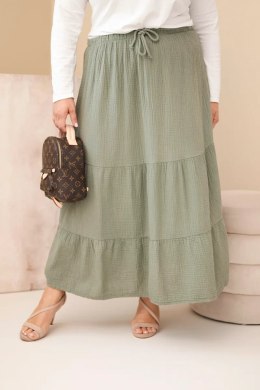 Spódnica damska Plus Size bawełniana muślinowa z falbaną i gumką khaki