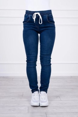 Spodnie jeansowe ze ściągaczem ciemny jeans