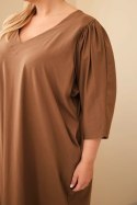 Sukienka damska Plus Size z kieszeniami camelowa