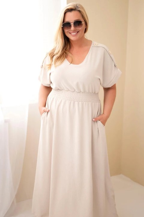 Sukienka damska Plus Size z marszczoną talią beżowa