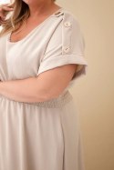 Sukienka damska Plus Size z marszczoną talią beżowa