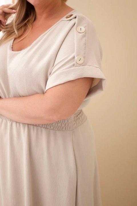 Sukienka damska Plus Size z marszczoną talią beżowa