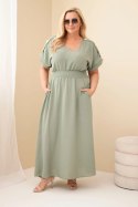 Sukienka damska Plus Size z marszczoną talią khaki