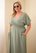 Sukienka damska Plus Size z marszczoną talią khaki
