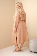 Sukienka damska bawełniana Plus Size koszulowa z paskiem camelowa