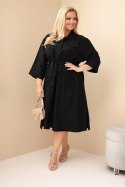 Sukienka damska bawełniana Plus Size koszulowa z paskiem czarna