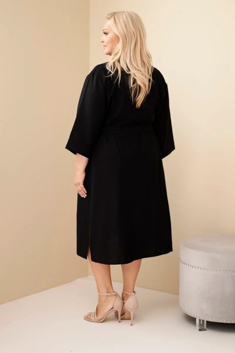 Sukienka damska bawełniana Plus Size koszulowa z paskiem czarna