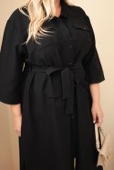 Sukienka damska bawełniana Plus Size koszulowa z paskiem czarna