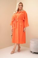 Sukienka damska bawełniana Plus Size koszulowa z paskiem pomarańczowa