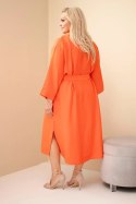 Sukienka damska bawełniana Plus Size koszulowa z paskiem pomarańczowa