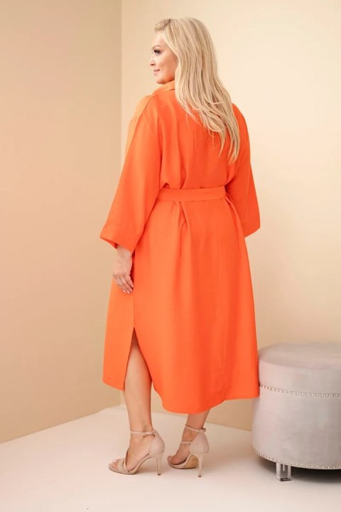 Sukienka damska bawełniana Plus Size koszulowa z paskiem pomarańczowa
