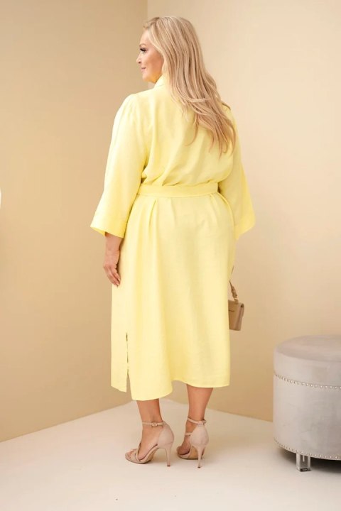 Sukienka damska bawełniana Plus Size koszulowa z paskiem żółta
