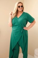 Kombinezon damski bawełniany Plus Size z wiązaniem w pasie zielony