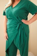 Kombinezon damski bawełniany Plus Size z wiązaniem w pasie zielony