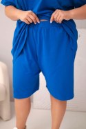 Komplet damski bawełniany Plus Size z bluzką i spodenkami chabrowy