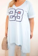 Komplet damski bawełniany Plus Size z bluzką z kapturem i spodniami niebieski