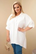 Koszula damska Plus Size bawełniana z guzikami i kołnierzem ecru