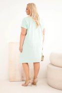 Sukienka damska Plus Size bawełniana z broszką i dekoltem miętowa