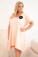Sukienka damska Plus Size bawełniana z broszką i dekoltem pudrowy róż