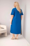 Sukienka damska Plus Size bawełniana z dekoltem w serek chabrowa