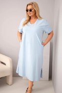Sukienka damska Plus Size bawełniana z dekoltem w serek niebieska