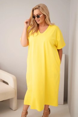 Sukienka damska Plus Size bawełniana z dekoltem w serek żółta