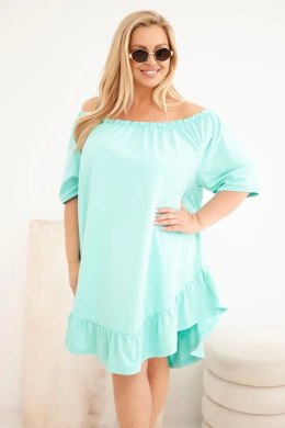 Sukienka damska Plus Size bawełniana z falbaną miętowa