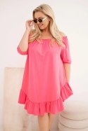Sukienka damska Plus Size bawełniana z falbaną różowa