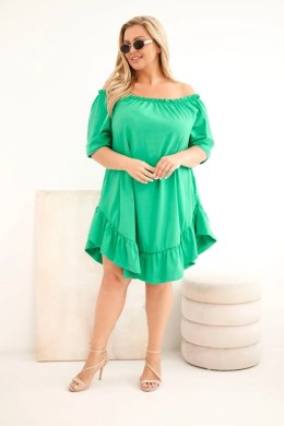 Sukienka damska Plus Size bawełniana z falbaną zielona