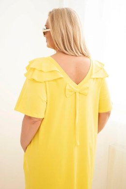 Sukienka damska Plus Size bawełniana z falbanką na ramionach żółta