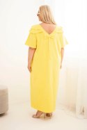 Sukienka damska Plus Size bawełniana z falbanką na ramionach żółta