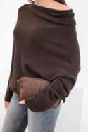 Sweter damski wiskozowy asymetryczny typu nietoperz brązowy