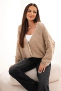 Sweter damski z dekoltem V i guzikami camelowy