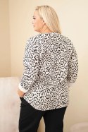 Bluzka damska Plus Size w panterkę z dłuższym tyłem beżowa