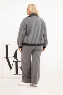 Komplet damski Plus Size z bluzą na zamek i szerokimi spodniami grafitowy