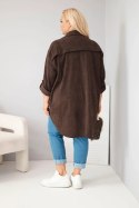 Koszula damska Plus Size z wiskozy sztruksowa z podpinanymi rękawami brązowa