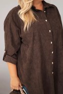 Koszula damska Plus Size z wiskozy sztruksowa z podpinanymi rękawami brązowa