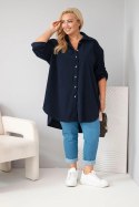 Koszula damska Plus Size z wiskozy sztruksowa z podpinanymi rękawami granatowa